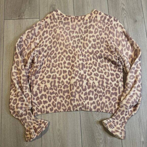 LoveShackFancy BOSCOM CARDIGAN Taupe Skies Cheetah Animal Print Women’s Medium - Picture 6 of 10